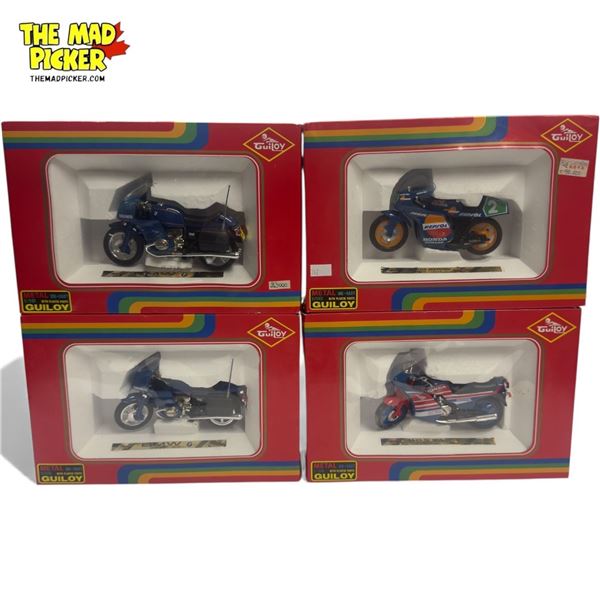 4x Vintage Guiloy Diecast 1:18 Scale Motorcycles