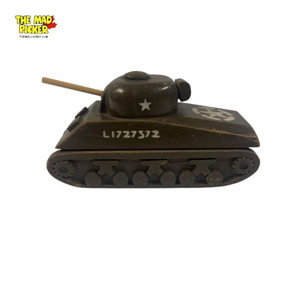 Vintage Diamond Hand Made & Painted Military Wooden Tank