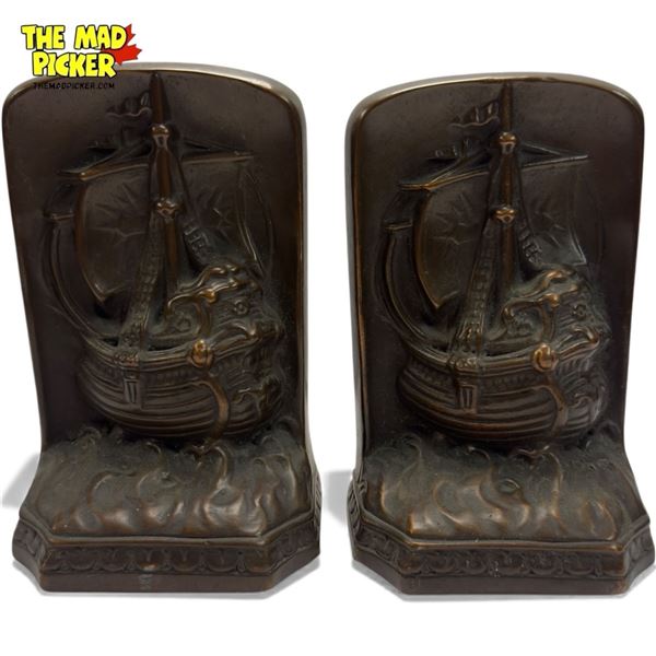 Pair Of Vintage Cast Metal Nautical Ship Bookends