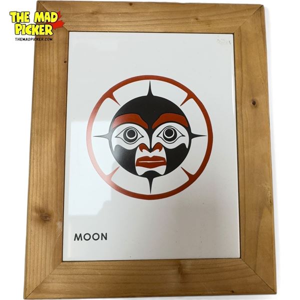 First Nations Hand Made Wooden "Moon" Porcelain Tile Inlay Lidded Box