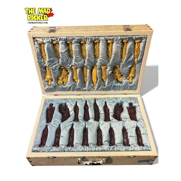 Vintage Porcelain Chess Pieces In Travellers Case