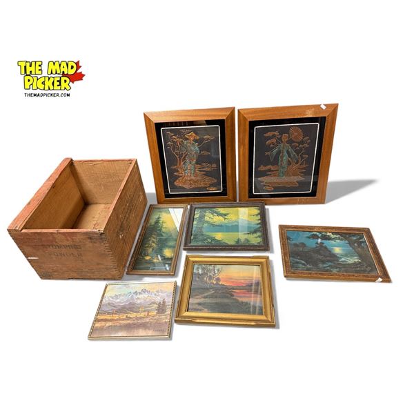 Vintage Variety: Stumping Powder Crate, Art Deco Prints, & Copper Art Works