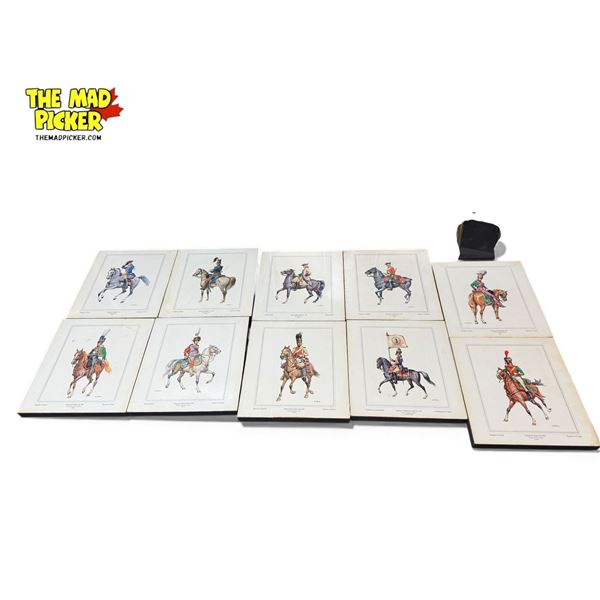 Assorted Vintage British Military Prints, Floral Prints, & Checkerboard