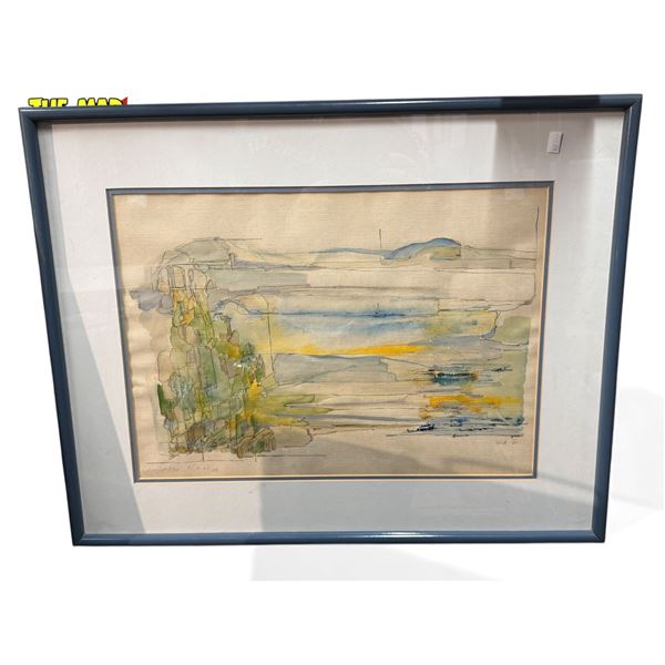 1980 Artist Signed Original Watercolour Abstract Painting On Canvas