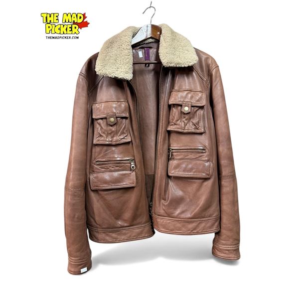 New Label Shearling Collar Leather Jacket Size 5