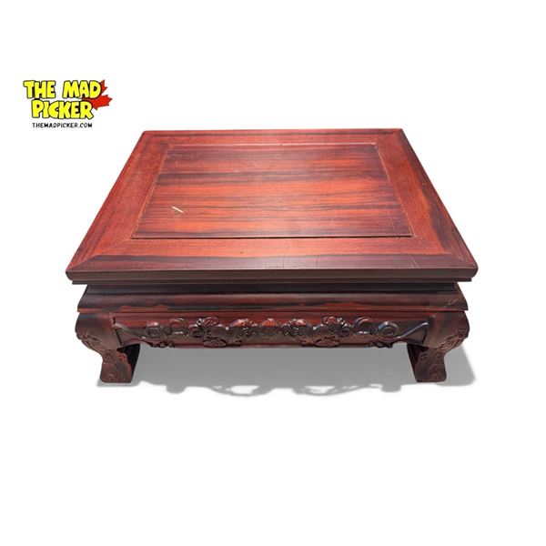 Vintage Chinese Rosewood Food Dog & Figural Face Detail Footstool