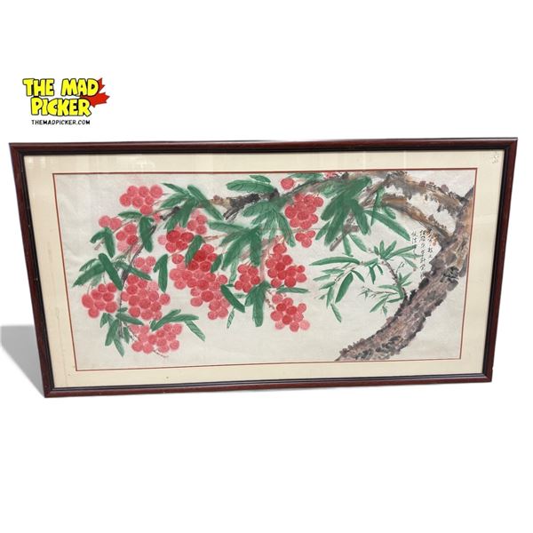Vintage Original Asian Watercolour Floral Painting With