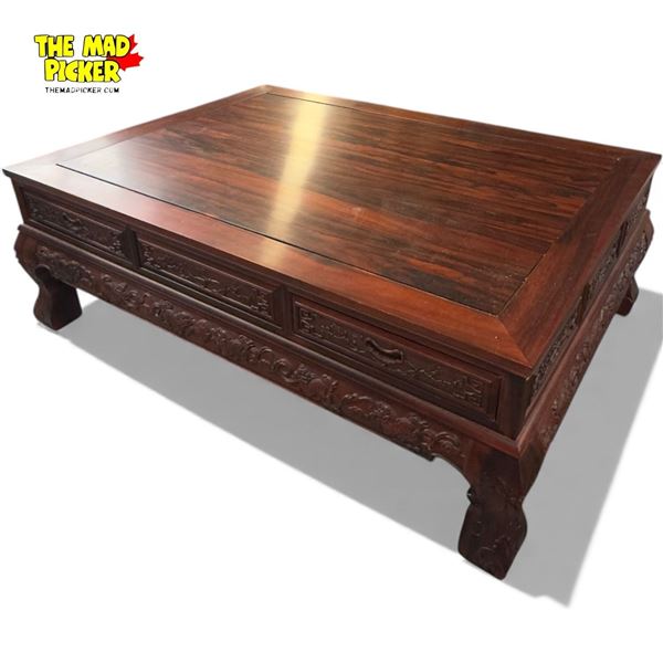 Vintage Large Chinese Rosewood 4x Drawer Coffee Table