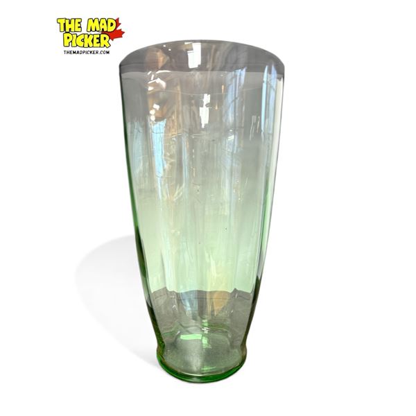 Vintage Uranium Green Glass Fluted Vase