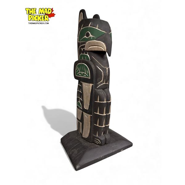 Vintage Rick Charlie Signed First Nations Artist Hand Carved & Painted Eagle Totem (Squamish)