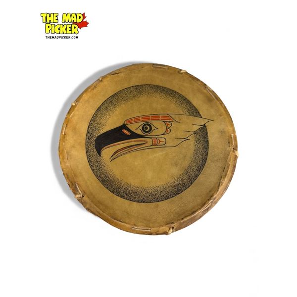 2015 Leon Court First Nations Artist Signed Handmade Hide Drum "Eagle"