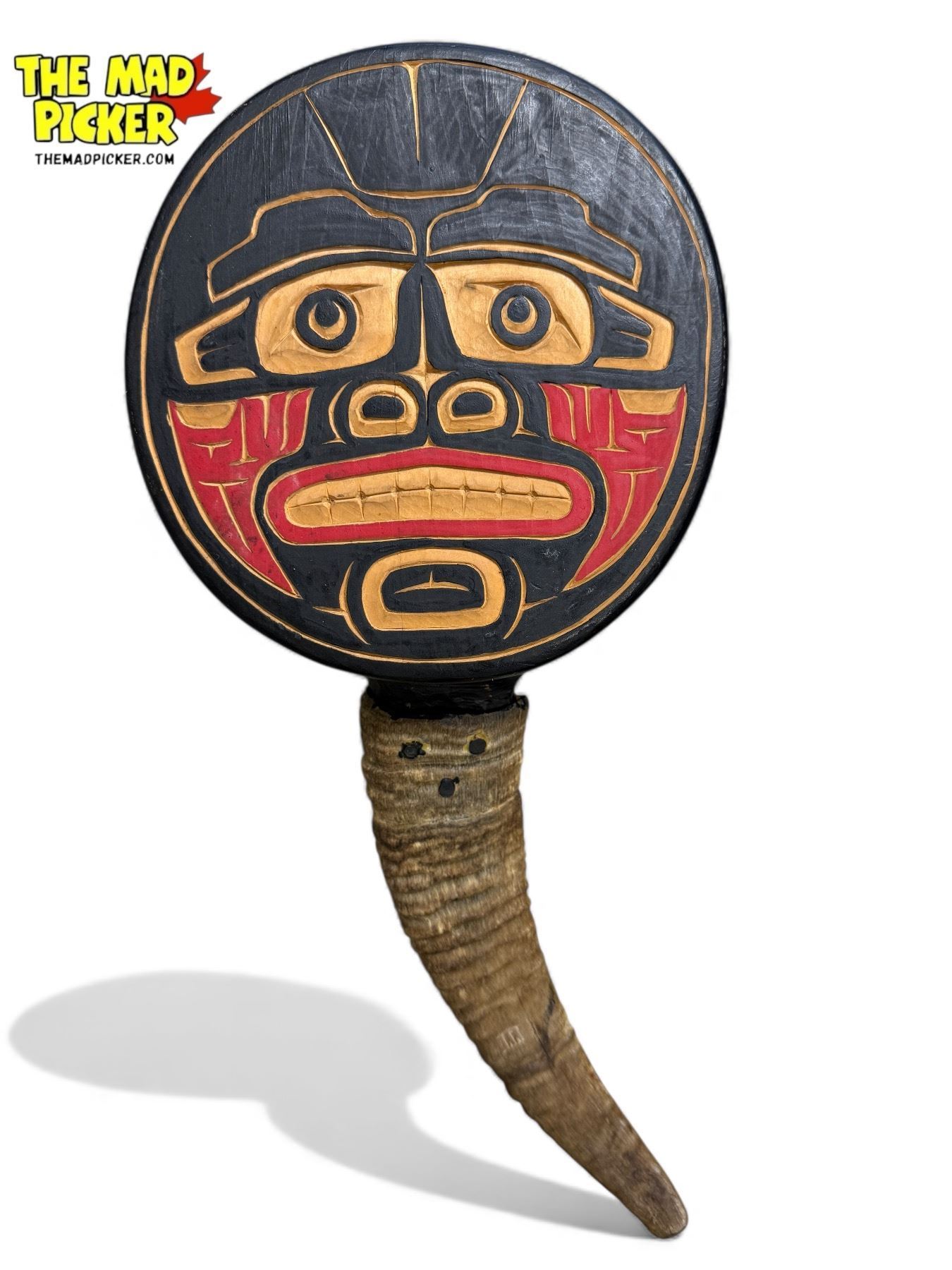 First Nations Rattle Drawing Vintage First Nations Hand Made Wooden Rattle With Horn Handle