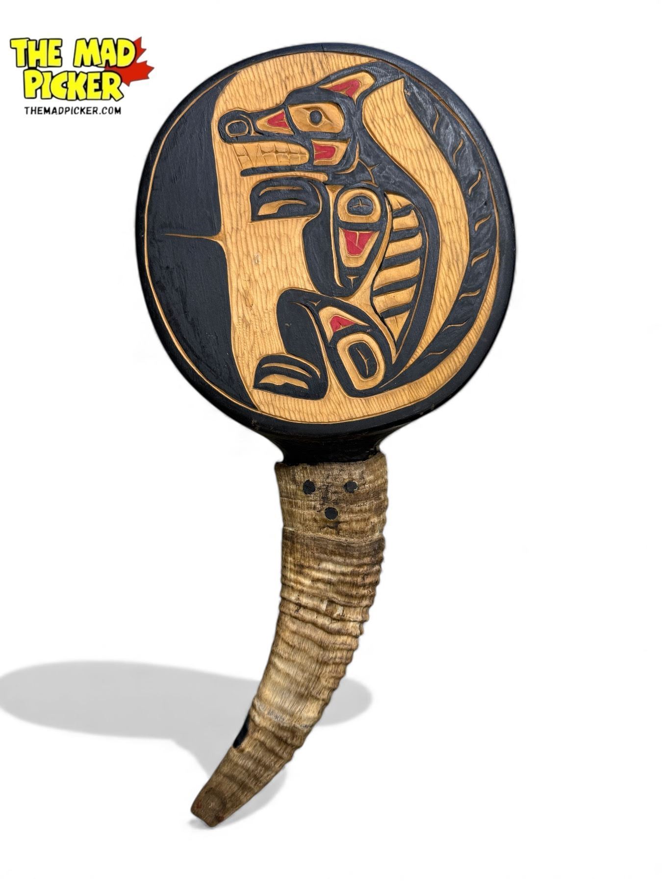First Nations Rattle Drawing Vintage First Nations Hand Made Wooden Rattle With Horn Handle
