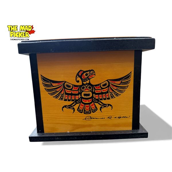 First Nations Artist Clarence Mills Box With Thunderbird, Frog, Salmon, & Eagle Details