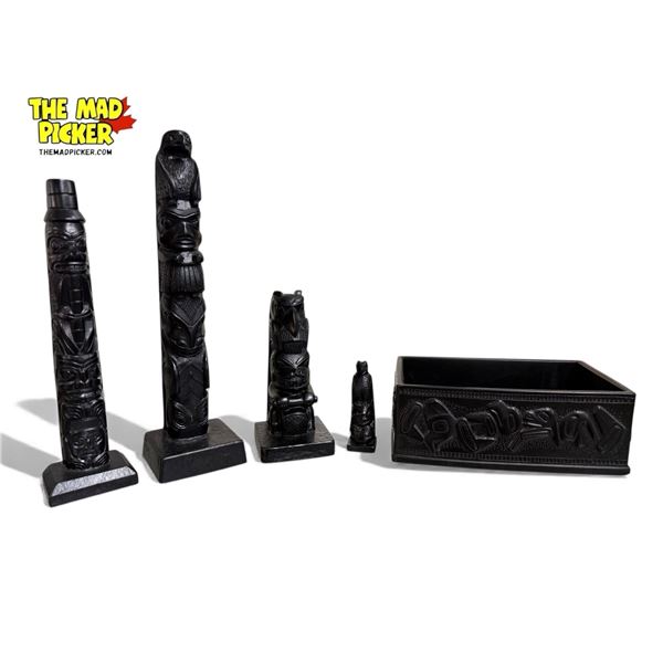 5pcs Of Resin First Nations Collectibles: Totems & Catch All Dish (Mostly Boma)