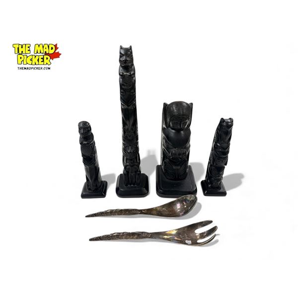 6pcs Of Boma First Nations Collectibles: Resin Totems & Serving Utensils