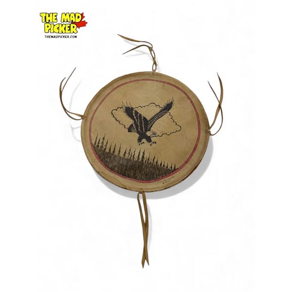 1992 Lyle Deschamps Signed First Nations Artist Handmade Hide Wall Art - Eagle Swooping