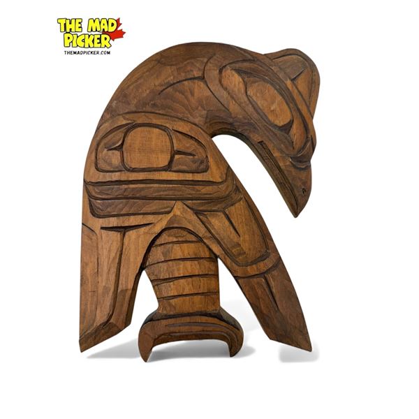 Vintage Lou-Oak Swan Signed First Nations Nishga Tribe Hand Carved Plaque "Thunder-Bird"