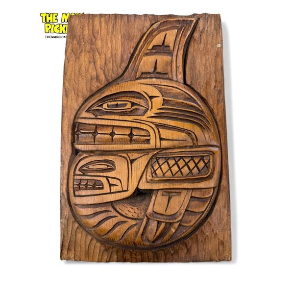 Vintage Daniel Campbell Signed First Nations Artist Plaque "the Killer Whale With The Wild Man Mask"