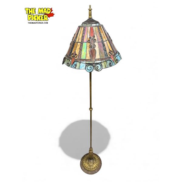 Vintage Leaded Stained Glass Shade Floor Lamp