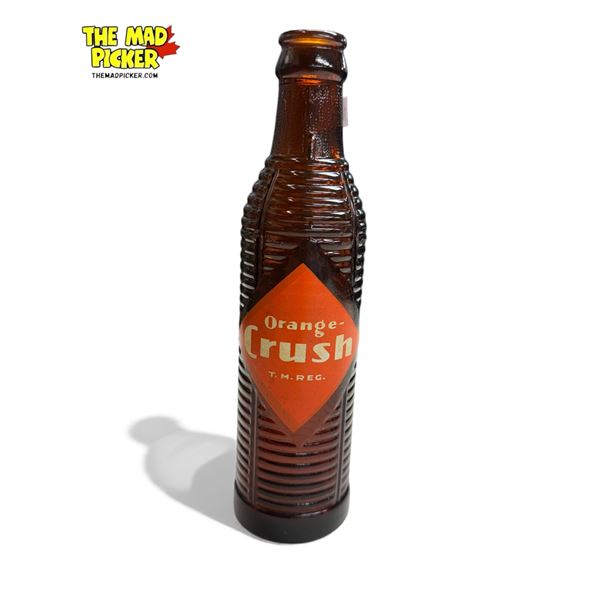 Vintage Orange-Crush Amber Glass Crinkle Bottle