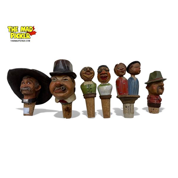 6x Vintage Folk Art Bottle Stoppers