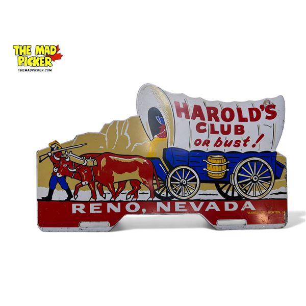 Vintage Harold's Club Or Bust! Reno, Nevada License Plate Topper