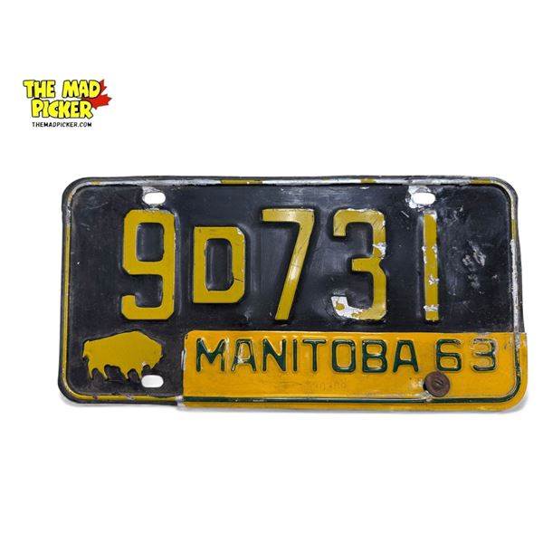 Undated Front Manitoba License Plate With 1963 Date Plate With Buffalo Graphic
