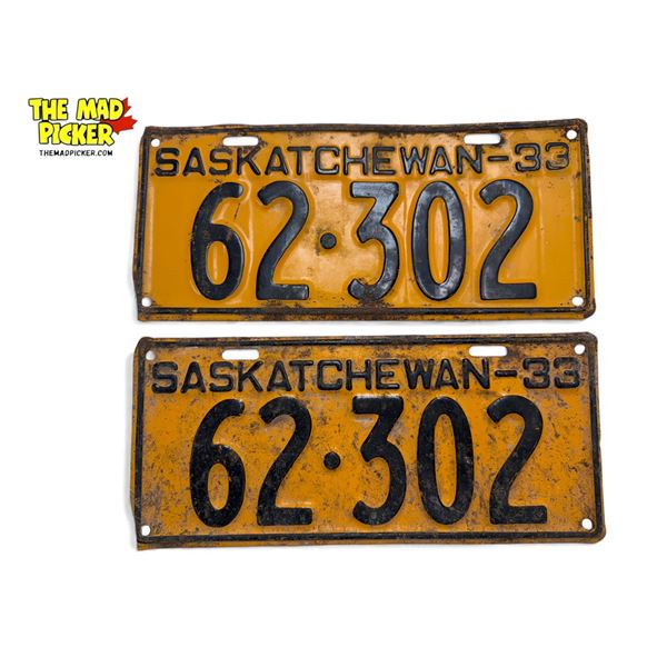 Pair Of 1933 Saskatchewan License Plates