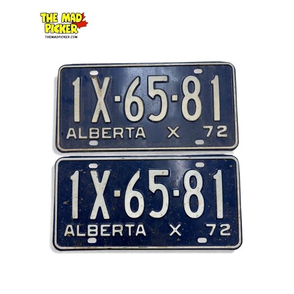 Pair Of 1972 Alberta X License Plates