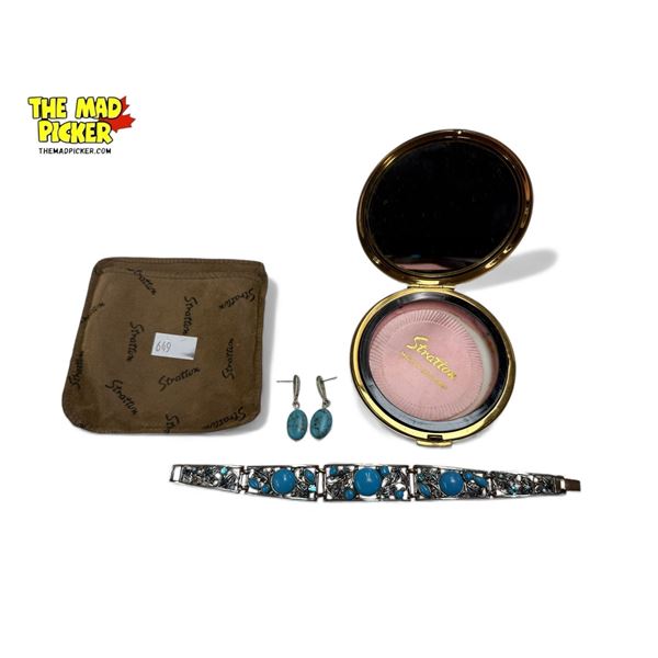 Vintage Variety: Turquoise Style Bracelet & Earrings + Stratton Compact