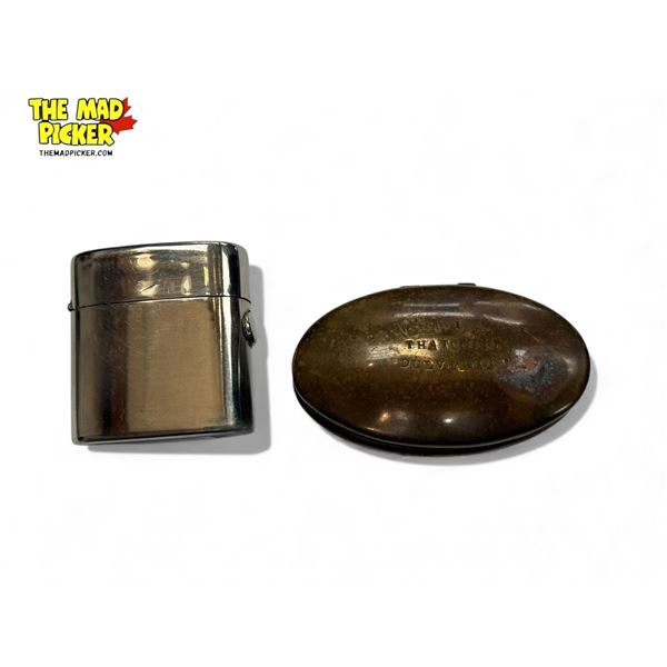 2x Vintage Collectibles: Pill Box & Glass Bottle In Metal Casing