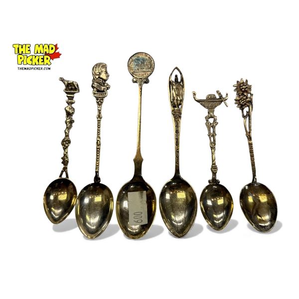 6x Vintage Silver Spoons: 800, Lion Hallmark, & Sterling