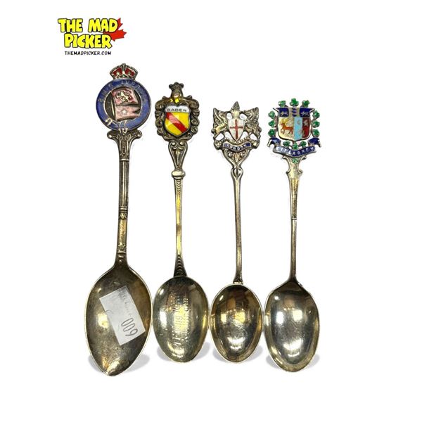 4x Vintage Silver Collector Spoons: Sterling & Lion Hallmark