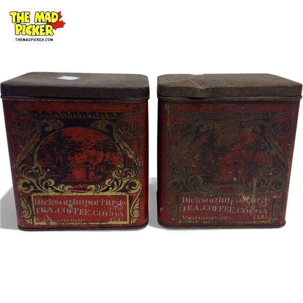 2x Vintage Dickson Importing Tea, Coffee, Cocoa Tins (Vancouver, B.C.)