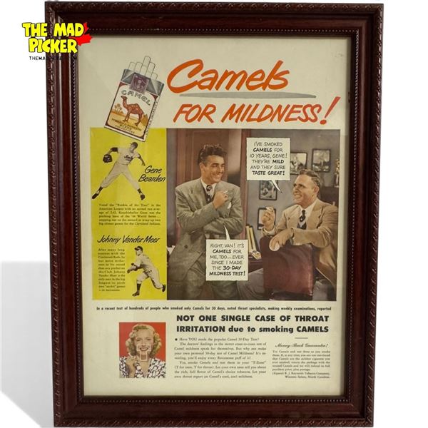 1949 Camel Cigarettes Framed Vintage Print Ad Bearden & Vander Meer, 12x15.5" Display