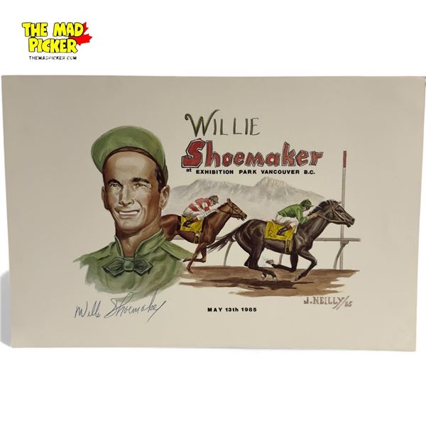 Willie Shoemaker Autograph Vintage 1985 Exhibition Park Vancouver Print 19.5x13  COA Moments in Time