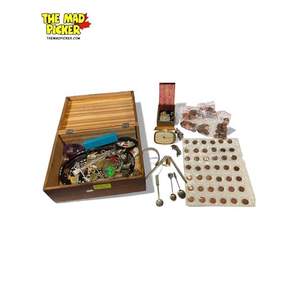 Vintage Variety: USA/Canadian Pennies, Jewllery, Collector Spoons, & More