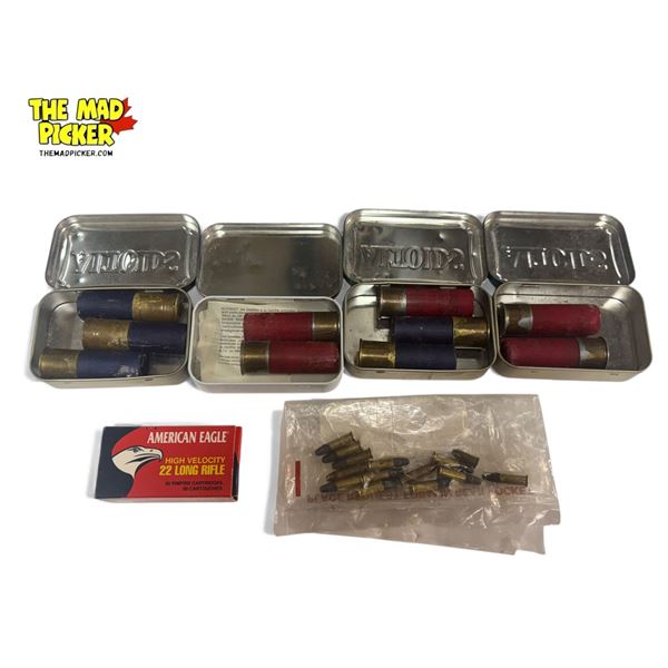 Assorted Ammo: 22 Long Rifle (Full Box + Loose) & 12 Gauge