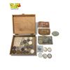 Image 1 : Vintage Inlaid Box With Assorted Oil Coins & Banknotes