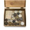 Image 2 : Vintage Inlaid Box With Assorted Oil Coins & Banknotes