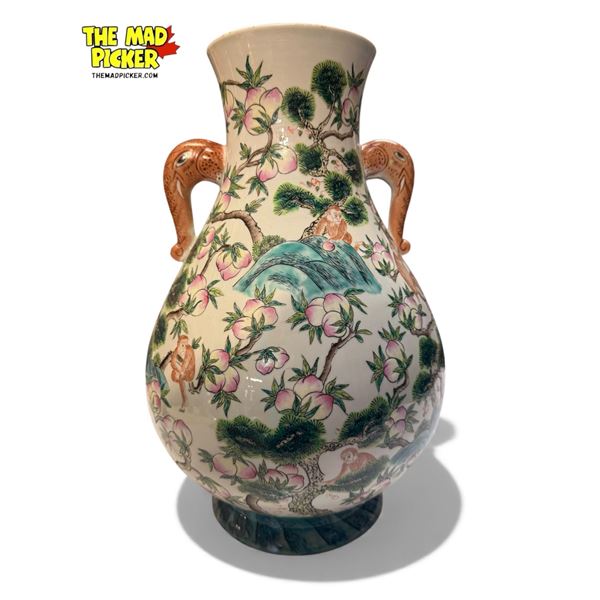 19th Century Chinese Ceramic Vase With Trees And Monkey Details