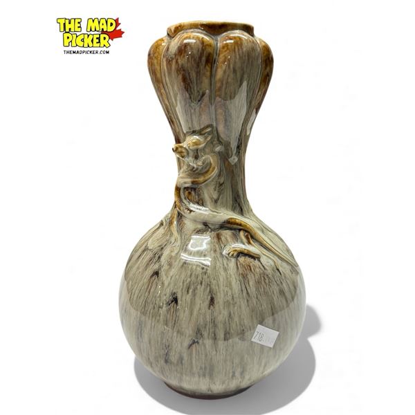 Vintage Asian Garlic Head Vase With 2 High Relief Sinus Dragons