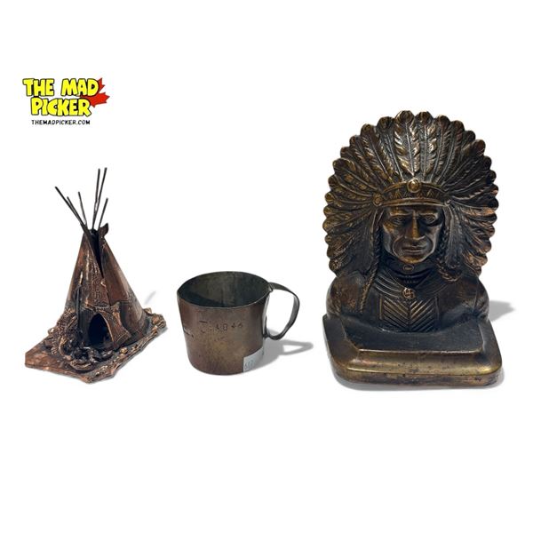 Copper & Bronze: Copper: Tent + 18th Century Mug & Bronze Indian Head