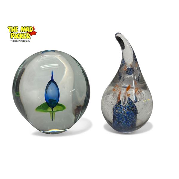 2x Art Glass Paperweights