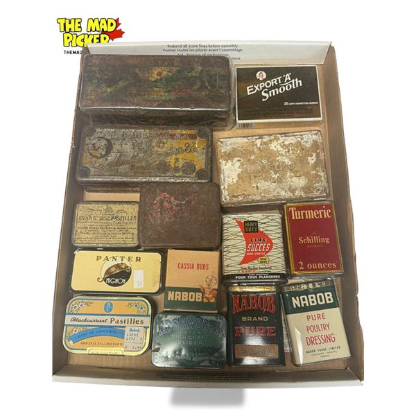 Collection Of Vintage Tins: Nabob, Edgeworth, Mignon, Export "A", & More