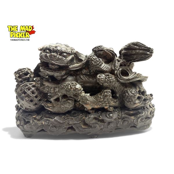Vintage Chinese Foo Dog Puzzle Ball Figurine With Stand