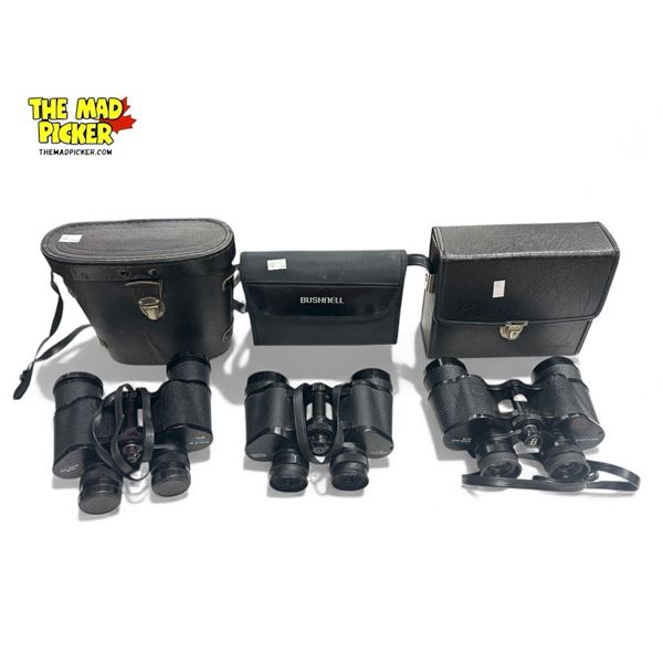 3x Bushnell Binoculars: Falcon 7 x 35, Sportview 8 x 40, & Ensign 7 x 35"