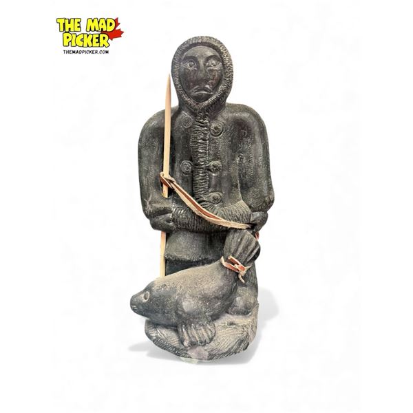 Wolf Sculptures Handmade Eskimo Hunter With Seal Figurine
