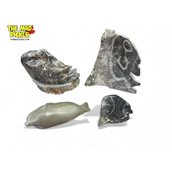 3x Soapstone Carvings & Resin Seal (Some Artist Signed)